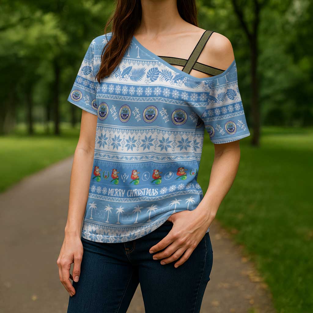 FSM Christmas Cross Shoulder Shirt Merry Xmas Federated States of Micronesia - Polynesian Pride