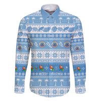 FSM Christmas Family Matching Long Sleeve Bodycon Dress and Hawaiian Shirt Merry Xmas Federated States of Micronesia LT14 Dad's Shirt - Long Sleeve Blue - Polynesian Pride