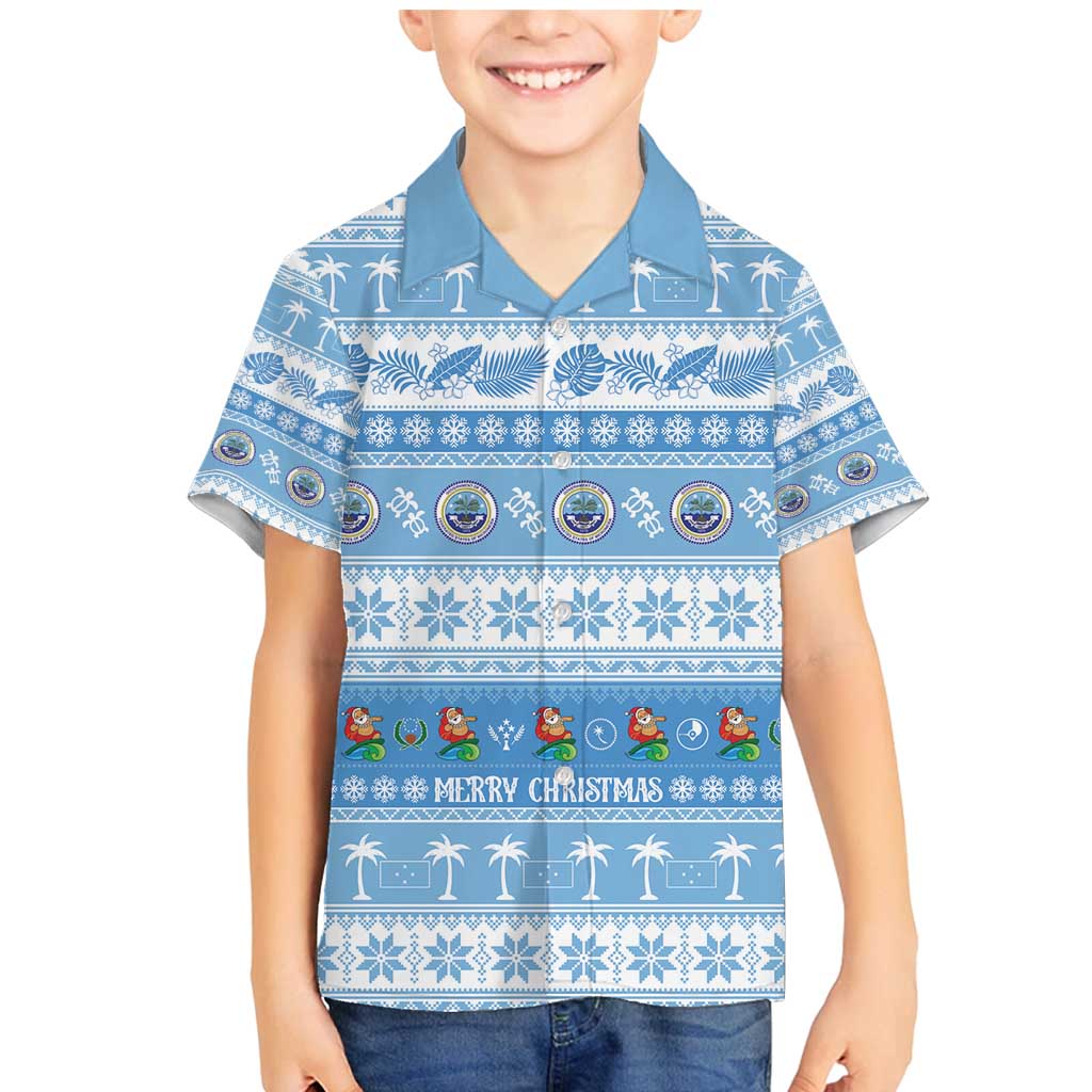 FSM Christmas Family Matching Mermaid Dress and Hawaiian Shirt Merry Xmas Federated States of Micronesia LT14 Son's Shirt Blue - Polynesian Pride
