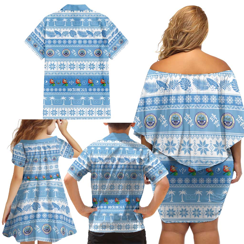 FSM Christmas Family Matching Off Shoulder Short Dress and Hawaiian Shirt Merry Xmas Federated States of Micronesia LT14 - Polynesian Pride