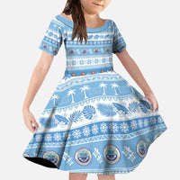 FSM Christmas Family Matching Puletasi and Hawaiian Shirt Merry Xmas Federated States of Micronesia LT14 Daughter's Dress Blue - Polynesian Pride