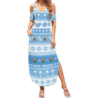 FSM Christmas Family Matching Summer Maxi Dress and Hawaiian Shirt Merry Xmas Federated States of Micronesia LT14 Mom's Dress Blue - Polynesian Pride