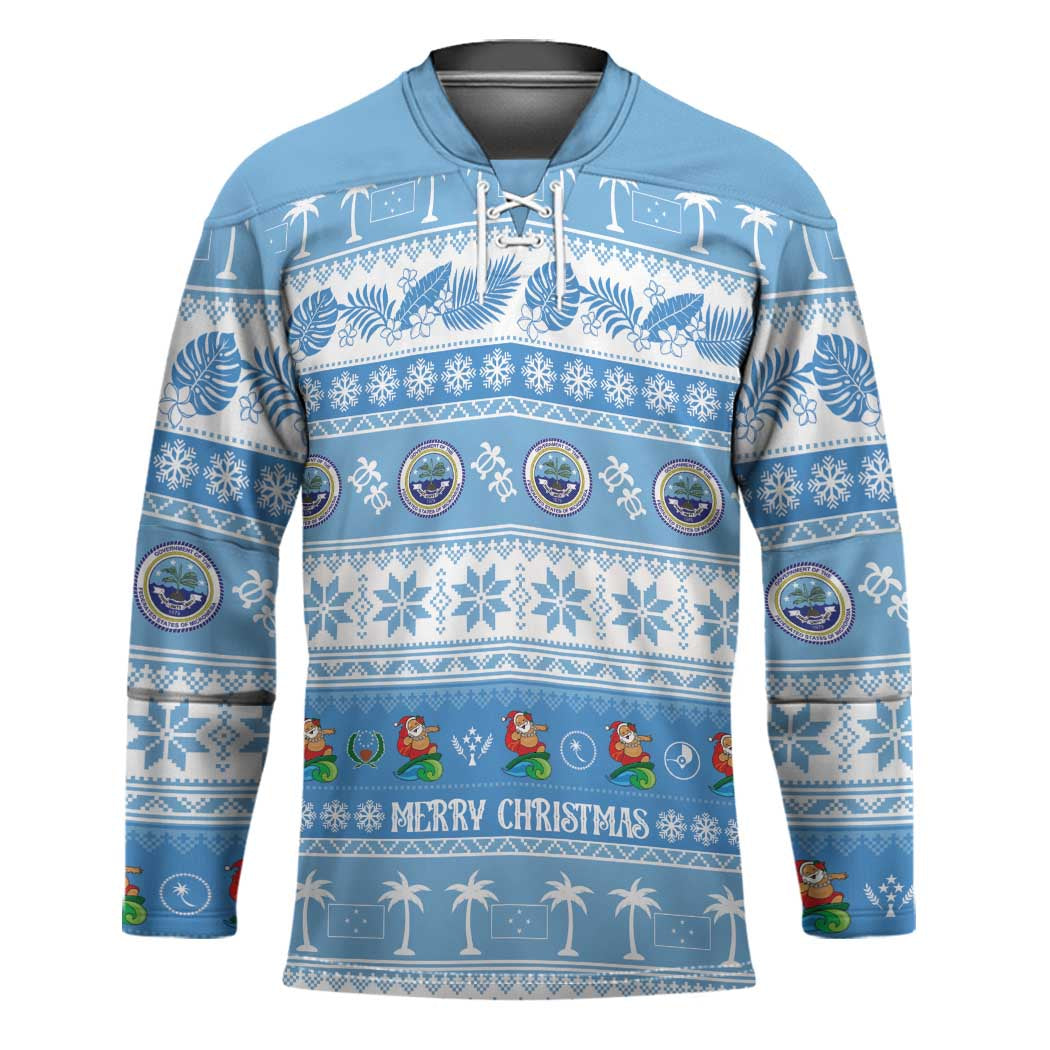 FSM Christmas Hockey Jersey Merry Xmas Federated States of Micronesia LT14 Unisex Blue - Polynesian Pride
