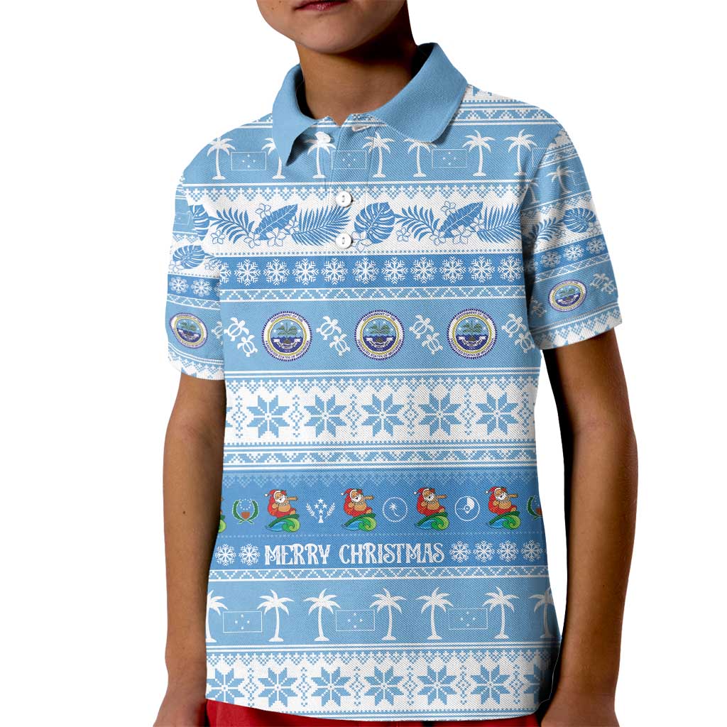 FSM Christmas Kid Polo Shirt Merry Xmas Federated States of Micronesia LT14 Kid Blue - Polynesian Pride
