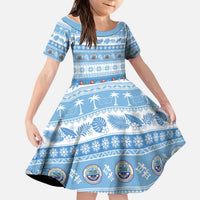 FSM Christmas Kid Short Sleeve Dress Merry Xmas Federated States of Micronesia LT14 KID Blue - Polynesian Pride