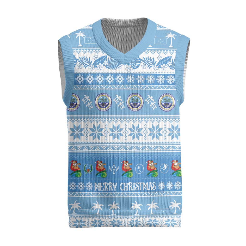 FSM Christmas Knitted V-Neck Vest Merry Xmas Federated States of Micronesia LT14 Blue - Polynesian Pride