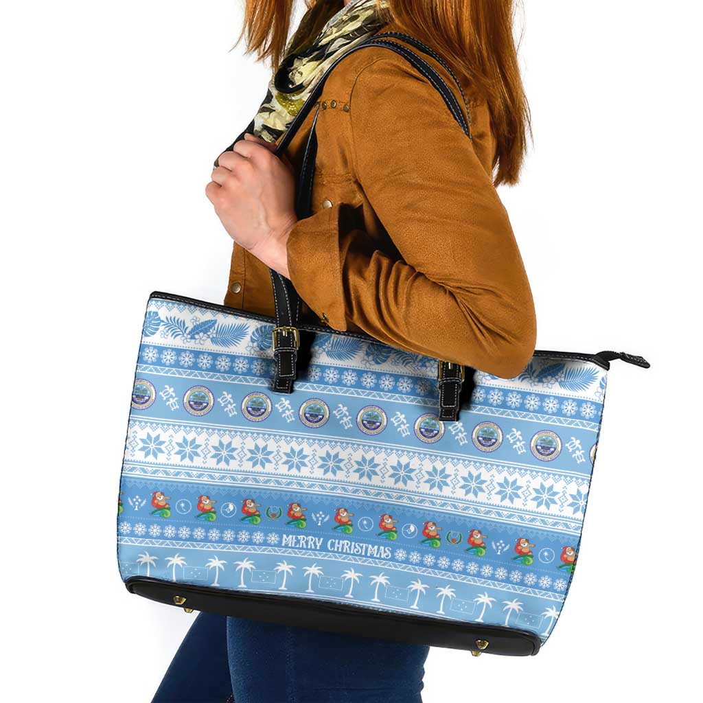 FSM Christmas Leather Tote Bag Merry Xmas Federated States of Micronesia - Polynesian Pride