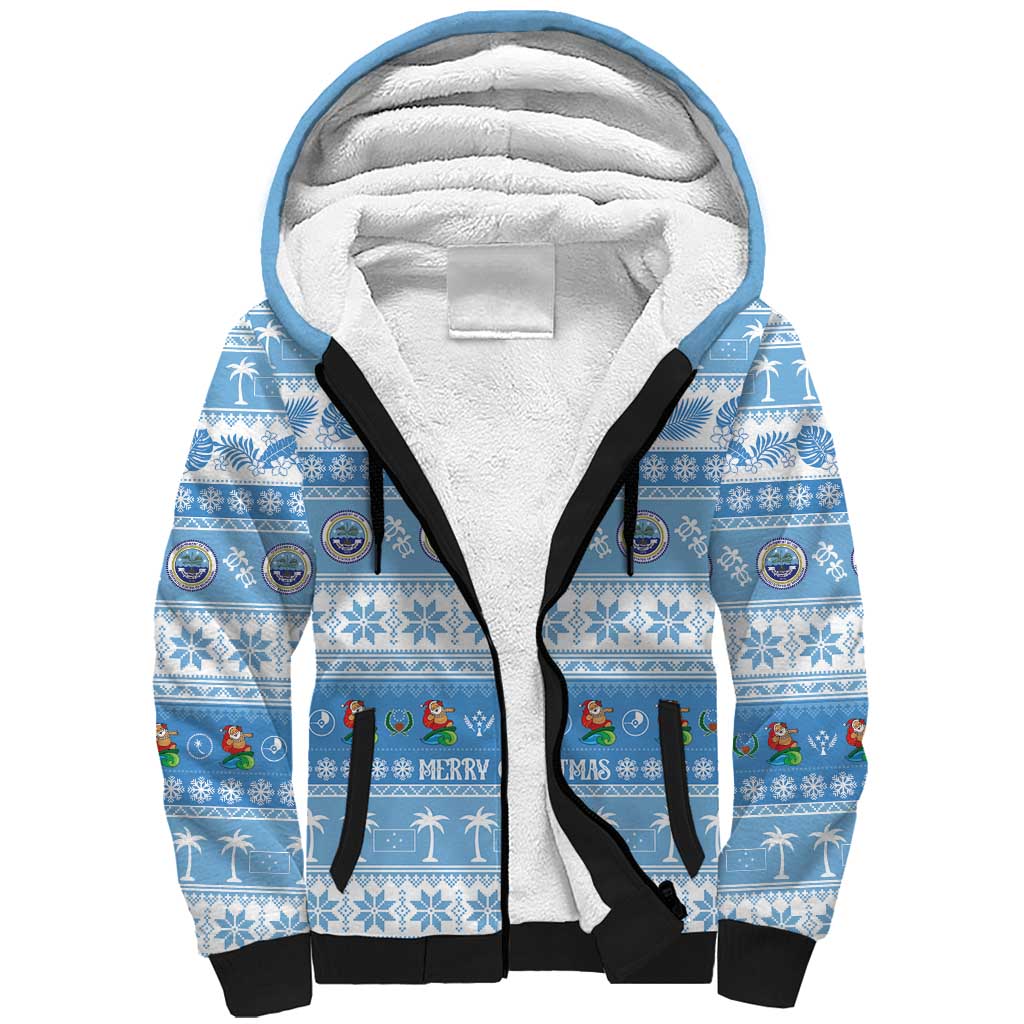 FSM Christmas Sherpa Hoodie Merry Xmas Federated States of Micronesia LT14 Unisex Blue - Polynesian Pride