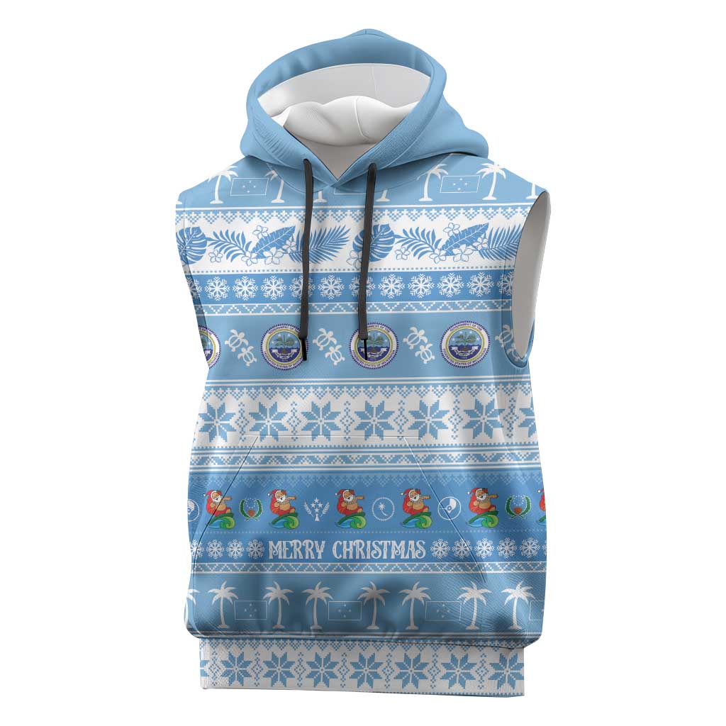 FSM Christmas Sleeveless Hoodie Merry Xmas Federated States of Micronesia LT14 Blue - Polynesian Pride