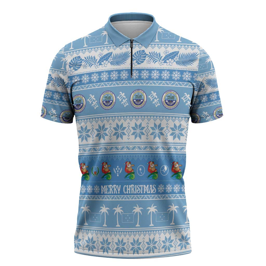 FSM Christmas Zipper Polo Shirt Merry Xmas Federated States of Micronesia LT14 Blue - Polynesian Pride