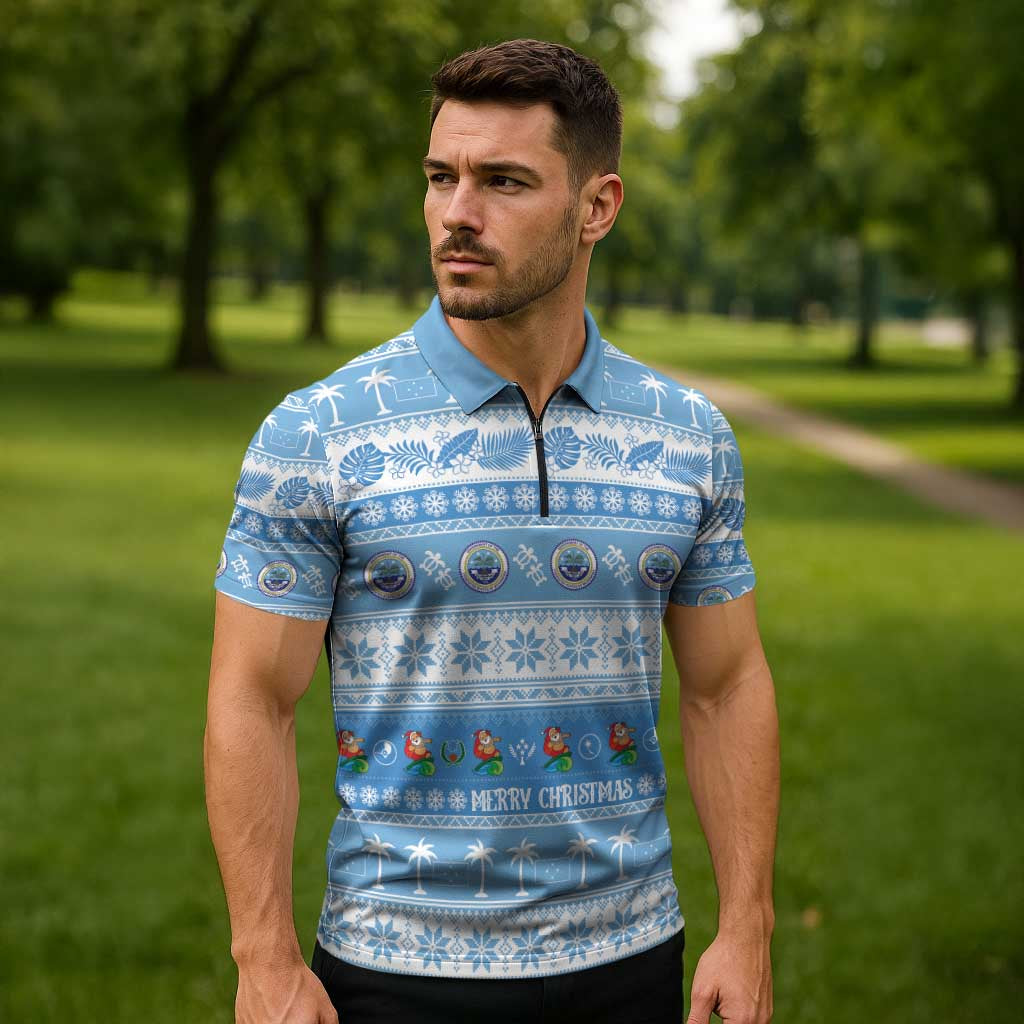 FSM Christmas Zipper Polo Shirt Merry Xmas Federated States of Micronesia LT14 - Polynesian Pride