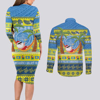 Palau Christmas Couples Matching Long Sleeve Bodycon Dress and Long Sleeve Button Shirt Chilling Santa Ungil Kurismas LT14 - Polynesian Pride