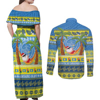 Palau Christmas Couples Matching Off Shoulder Maxi Dress and Long Sleeve Button Shirt Chilling Santa Ungil Kurismas LT14 - Polynesian Pride