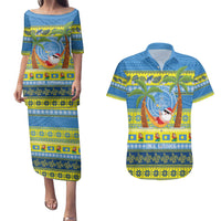 Palau Christmas Couples Matching Puletasi and Hawaiian Shirt Chilling Santa Ungil Kurismas LT14 Yellow - Polynesian Pride