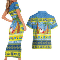 Palau Christmas Couples Matching Short Sleeve Bodycon Dress and Hawaiian Shirt Chilling Santa Ungil Kurismas LT14 - Polynesian Pride