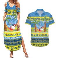 Palau Christmas Couples Matching Summer Maxi Dress and Hawaiian Shirt Chilling Santa Ungil Kurismas LT14 Yellow - Polynesian Pride