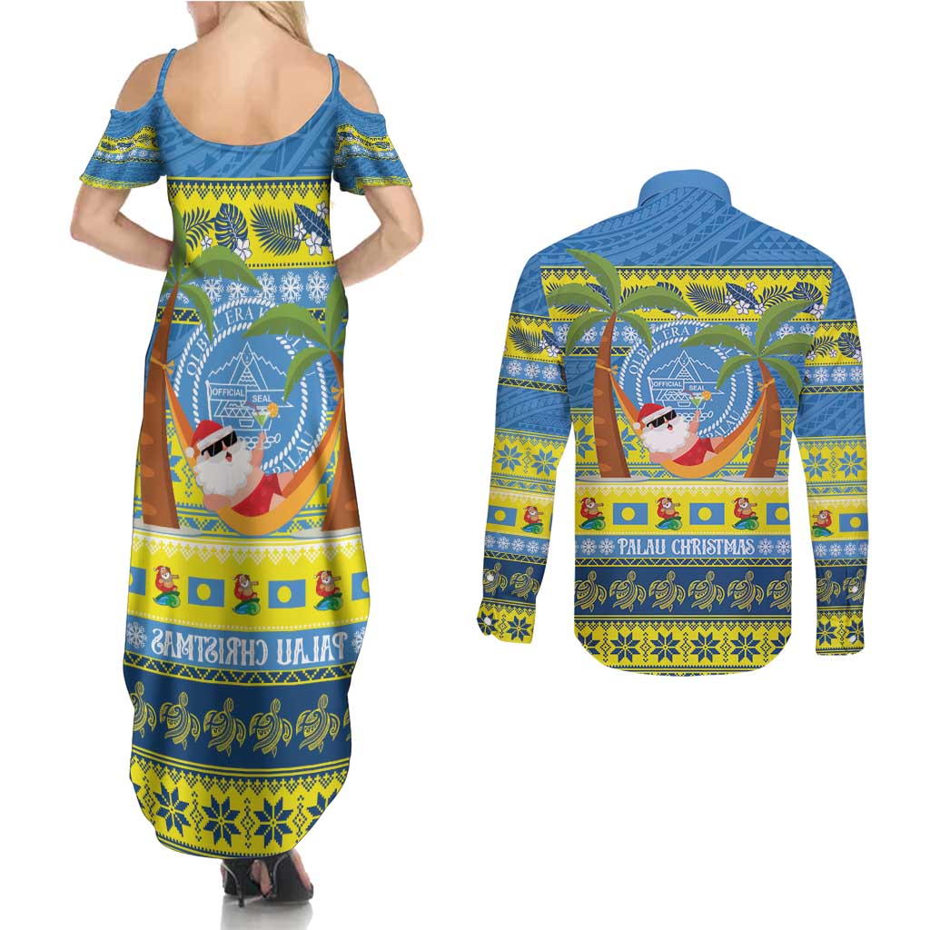 Palau Christmas Couples Matching Summer Maxi Dress and Long Sleeve Button Shirt Chilling Santa Ungil Kurismas LT14 - Polynesian Pride
