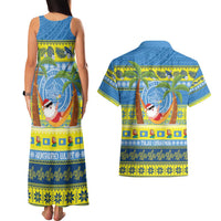 Palau Christmas Couples Matching Tank Maxi Dress and Hawaiian Shirt Chilling Santa Ungil Kurismas LT14 - Polynesian Pride