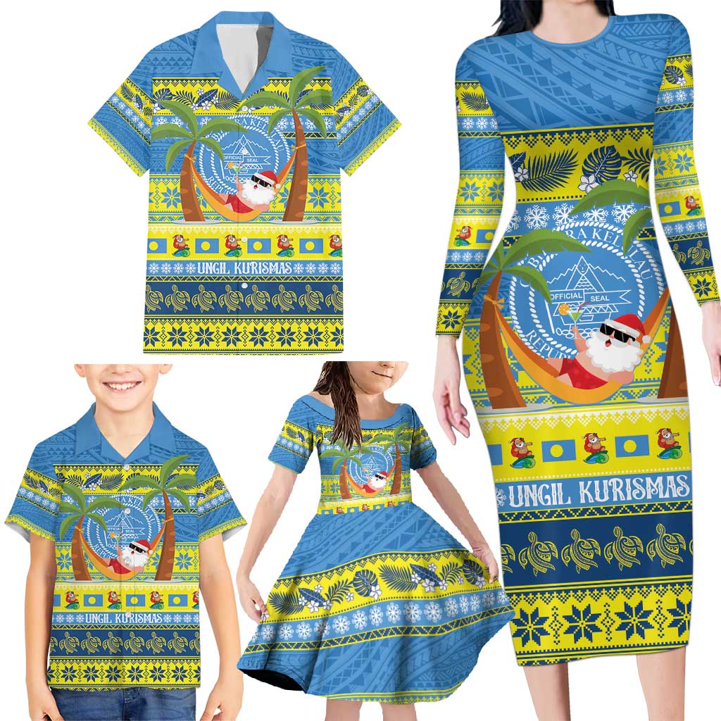Palau Christmas Family Matching Long Sleeve Bodycon Dress and Hawaiian Shirt Chilling Santa Ungil Kurismas LT14 - Polynesian Pride