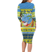 Palau Christmas Family Matching Long Sleeve Bodycon Dress and Hawaiian Shirt Chilling Santa Ungil Kurismas LT14 - Polynesian Pride
