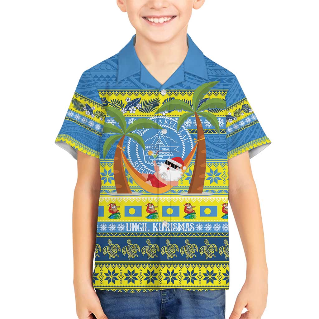 Palau Christmas Family Matching Long Sleeve Bodycon Dress and Hawaiian Shirt Chilling Santa Ungil Kurismas LT14 Son's Shirt Yellow - Polynesian Pride