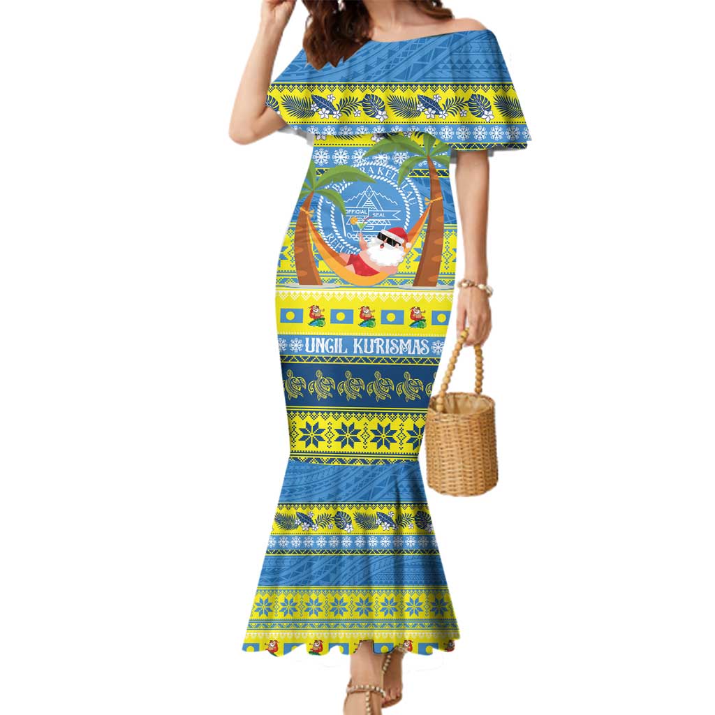 Palau Christmas Family Matching Mermaid Dress and Hawaiian Shirt Chilling Santa Ungil Kurismas LT14 Mom's Dress Yellow - Polynesian Pride