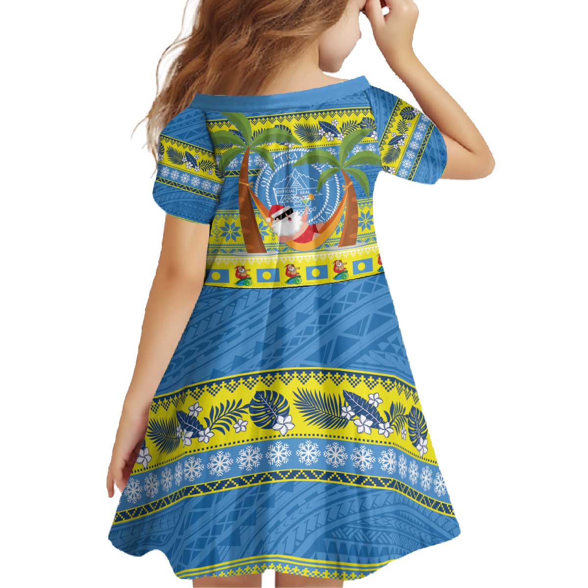 Palau Christmas Family Matching Off The Shoulder Long Sleeve Dress and Hawaiian Shirt Chilling Santa Ungil Kurismas LT14 - Polynesian Pride