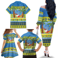 Palau Christmas Family Matching Off The Shoulder Long Sleeve Dress and Hawaiian Shirt Chilling Santa Ungil Kurismas LT14 - Polynesian Pride