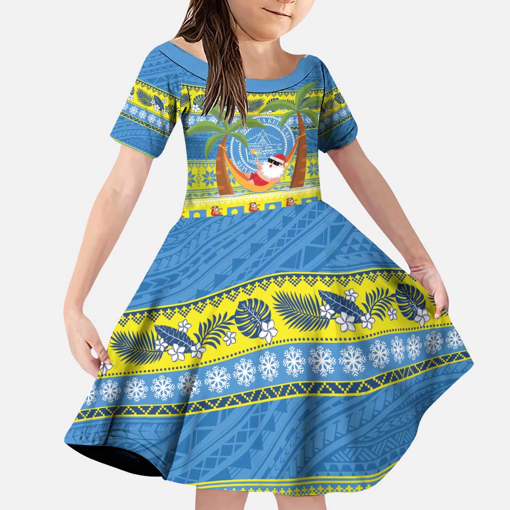 Palau Christmas Family Matching Puletasi and Hawaiian Shirt Chilling Santa Ungil Kurismas LT14 Daughter's Dress Yellow - Polynesian Pride