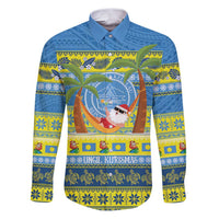 Palau Christmas Family Matching Puletasi and Hawaiian Shirt Chilling Santa Ungil Kurismas LT14 Dad's Shirt - Long Sleeve Yellow - Polynesian Pride