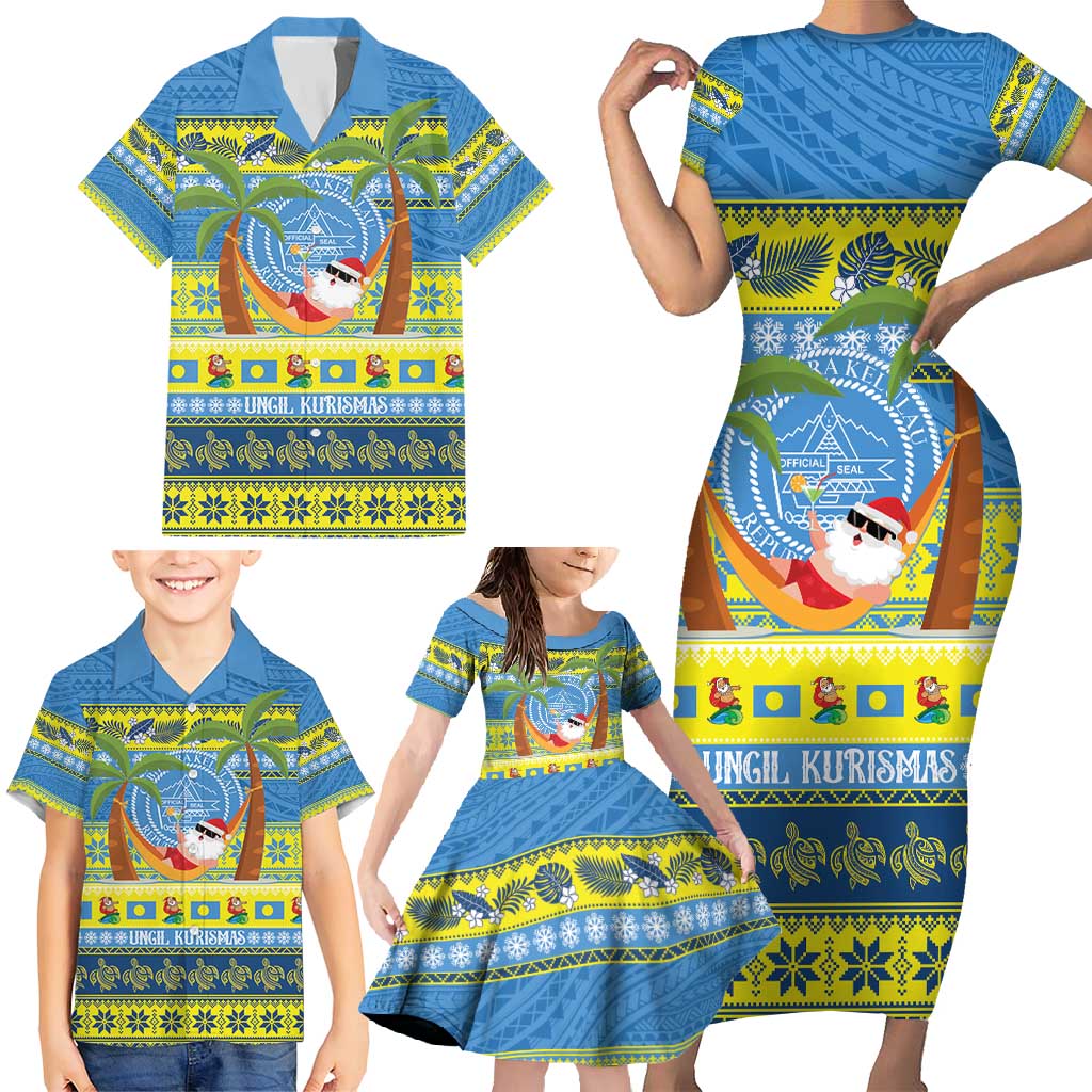 Palau Christmas Family Matching Short Sleeve Bodycon Dress and Hawaiian Shirt Chilling Santa Ungil Kurismas LT14 - Polynesian Pride
