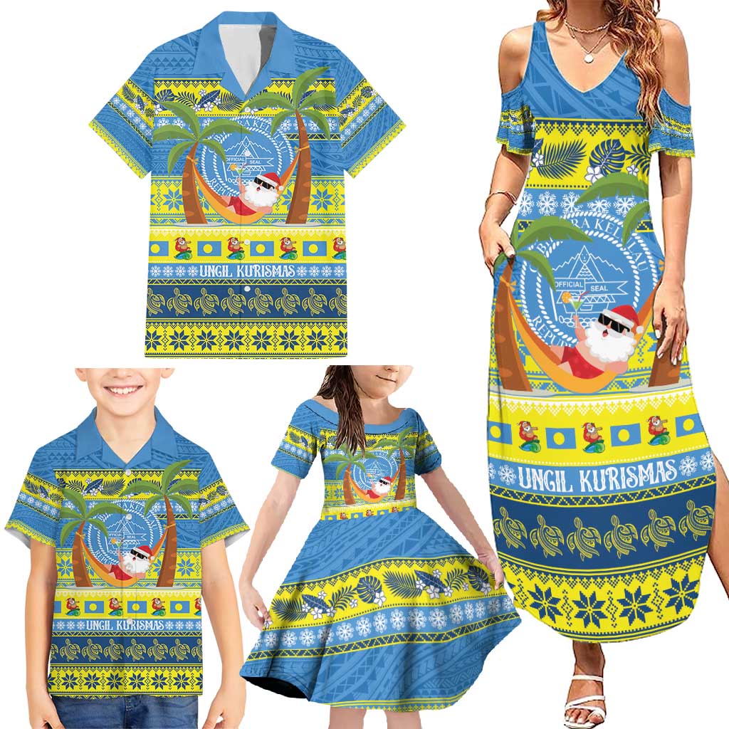 Palau Christmas Family Matching Summer Maxi Dress and Hawaiian Shirt Chilling Santa Ungil Kurismas LT14 - Polynesian Pride