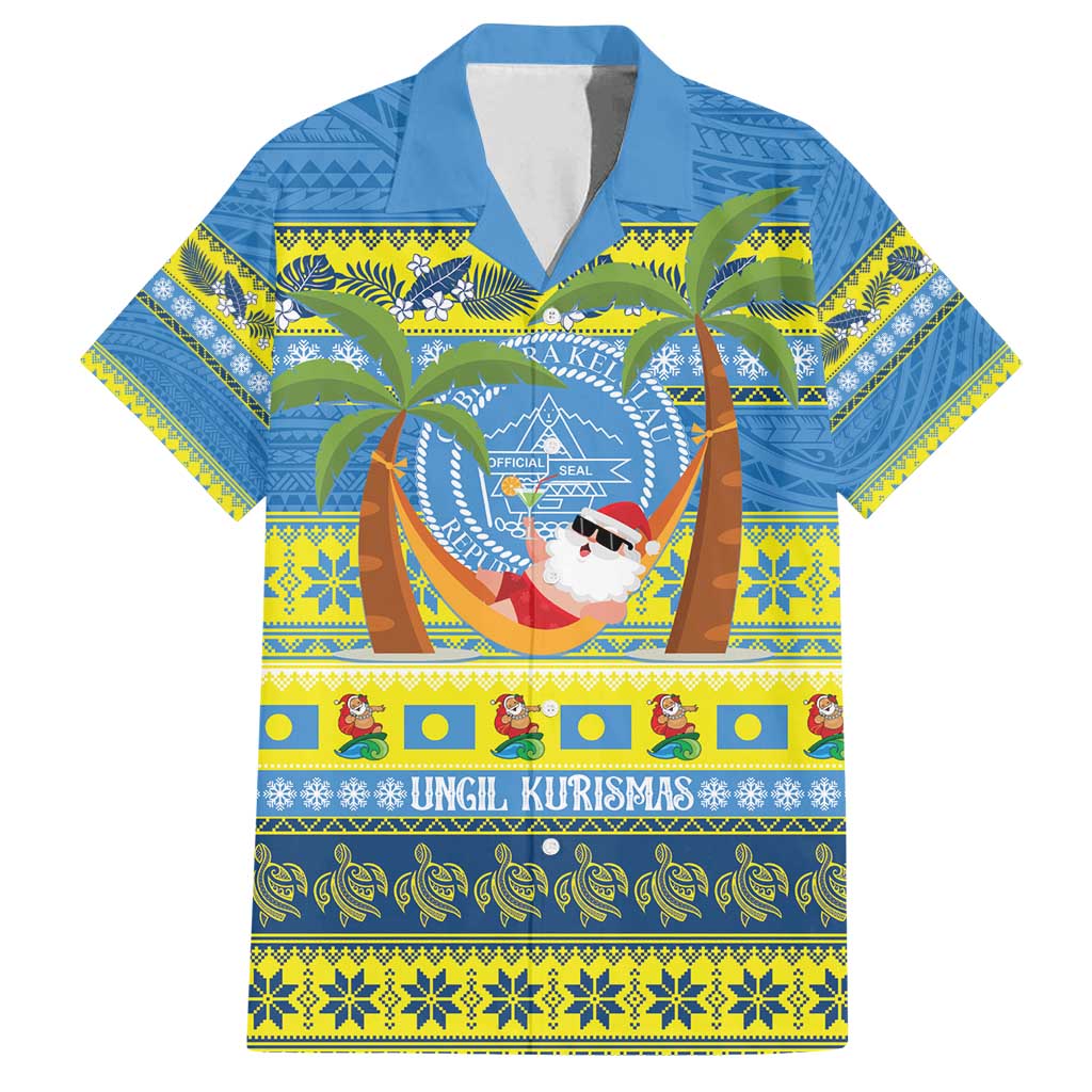 Palau Christmas Family Matching Summer Maxi Dress and Hawaiian Shirt Chilling Santa Ungil Kurismas LT14 Dad's Shirt - Short Sleeve Yellow - Polynesian Pride