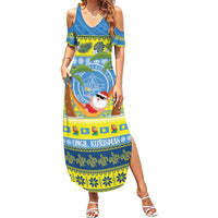 Palau Christmas Family Matching Summer Maxi Dress and Hawaiian Shirt Chilling Santa Ungil Kurismas LT14 Mom's Dress Yellow - Polynesian Pride