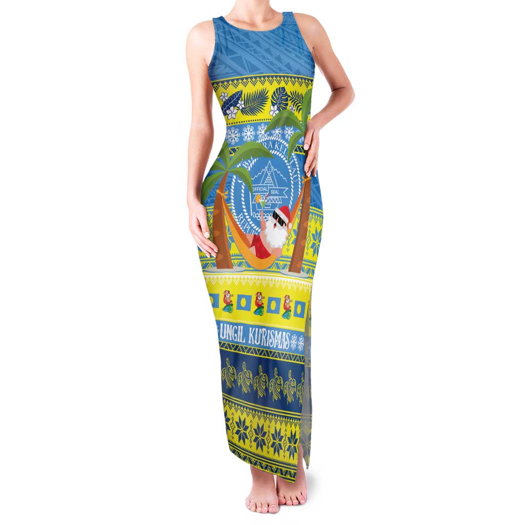 Palau Christmas Family Matching Tank Maxi Dress and Hawaiian Shirt Chilling Santa Ungil Kurismas LT14 Mom's Dress Yellow - Polynesian Pride