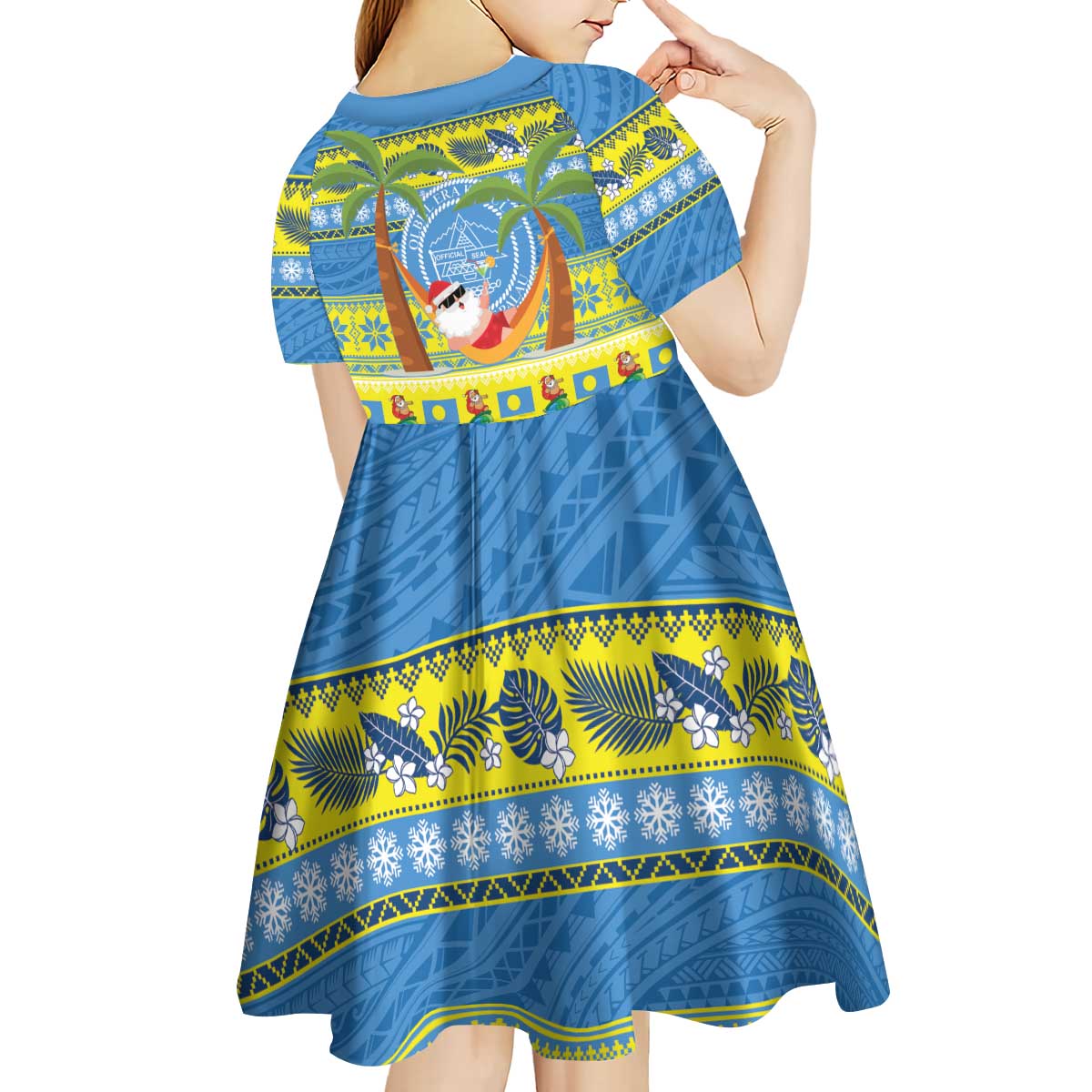 Palau Christmas Kid Short Sleeve Dress Chilling Santa Ungil Kurismas - Polynesian Pride