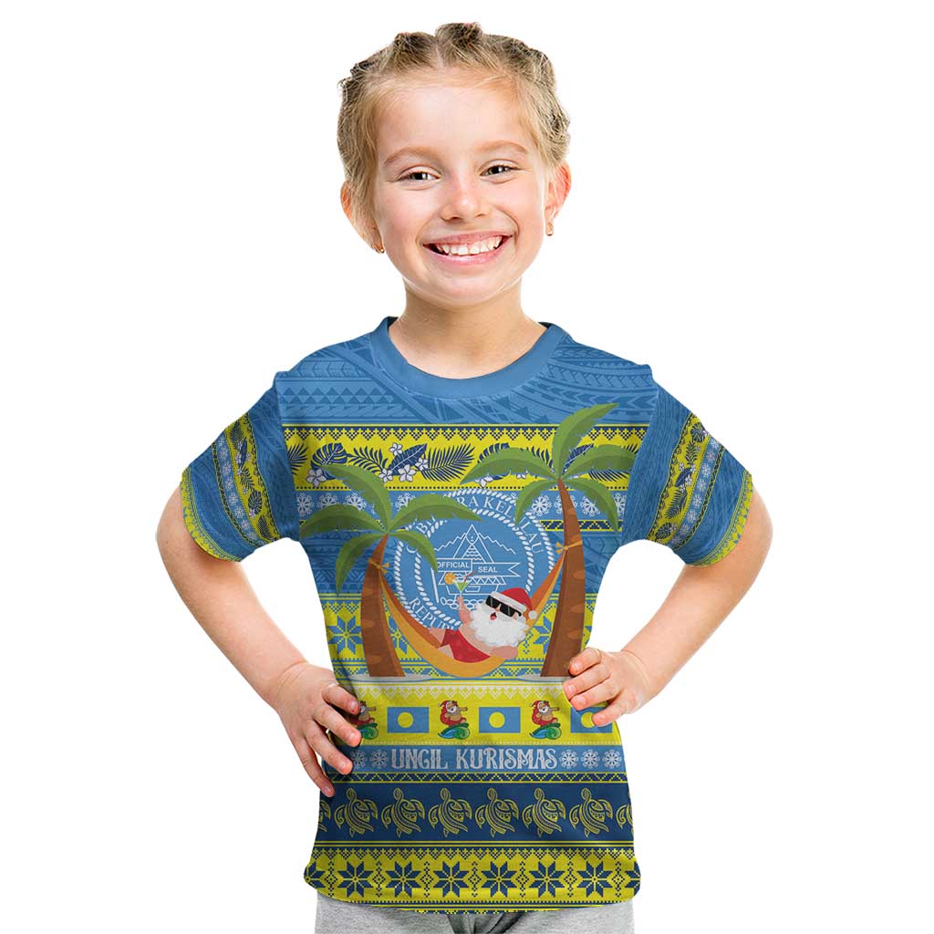 Palau Christmas Kid T Shirt Chilling Santa Ungil Kurismas - Polynesian Pride