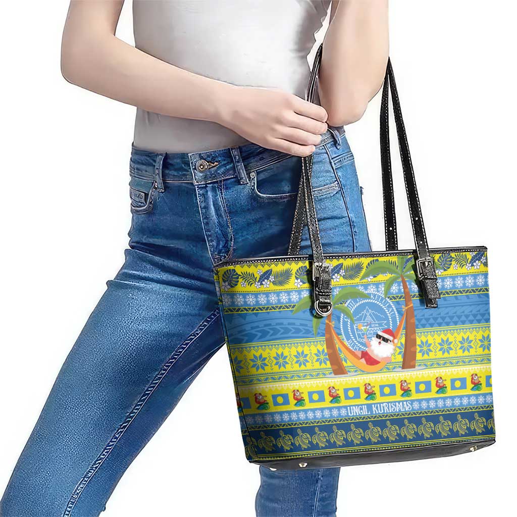 Palau Christmas Leather Tote Bag Chilling Santa Ungil Kurismas - Polynesian Pride