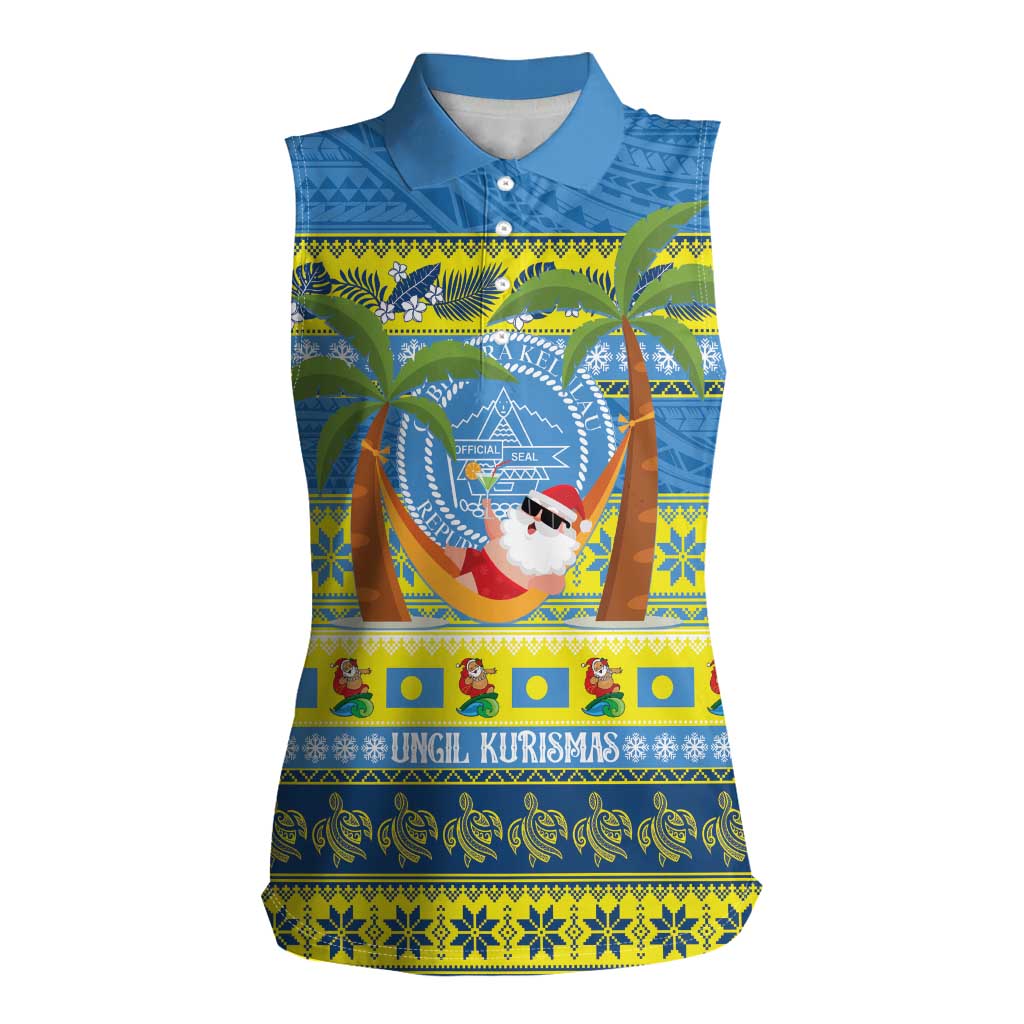 Palau Christmas Women Sleeveless Polo Shirt Chilling Santa Ungil Kurismas LT14 Female Yellow - Polynesian Pride