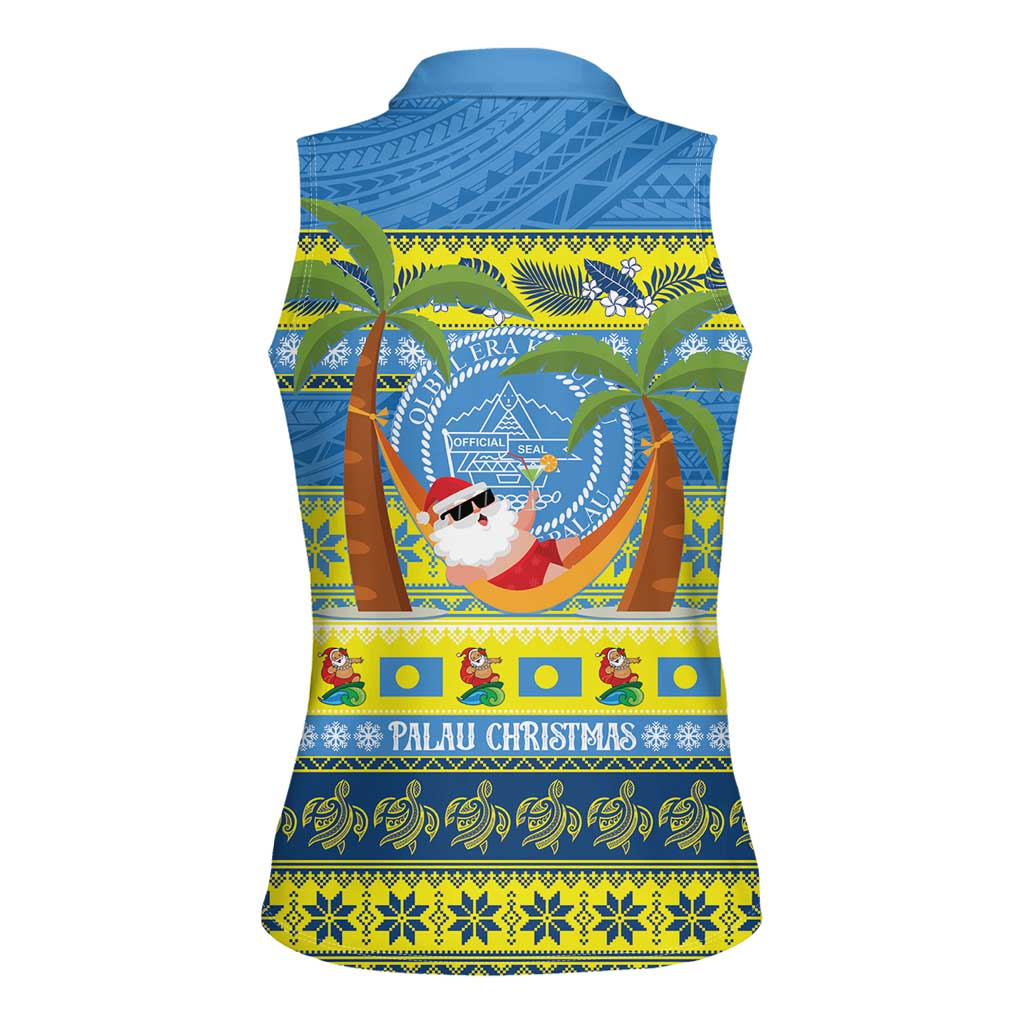 Palau Christmas Women Sleeveless Polo Shirt Chilling Santa Ungil Kurismas LT14 - Polynesian Pride