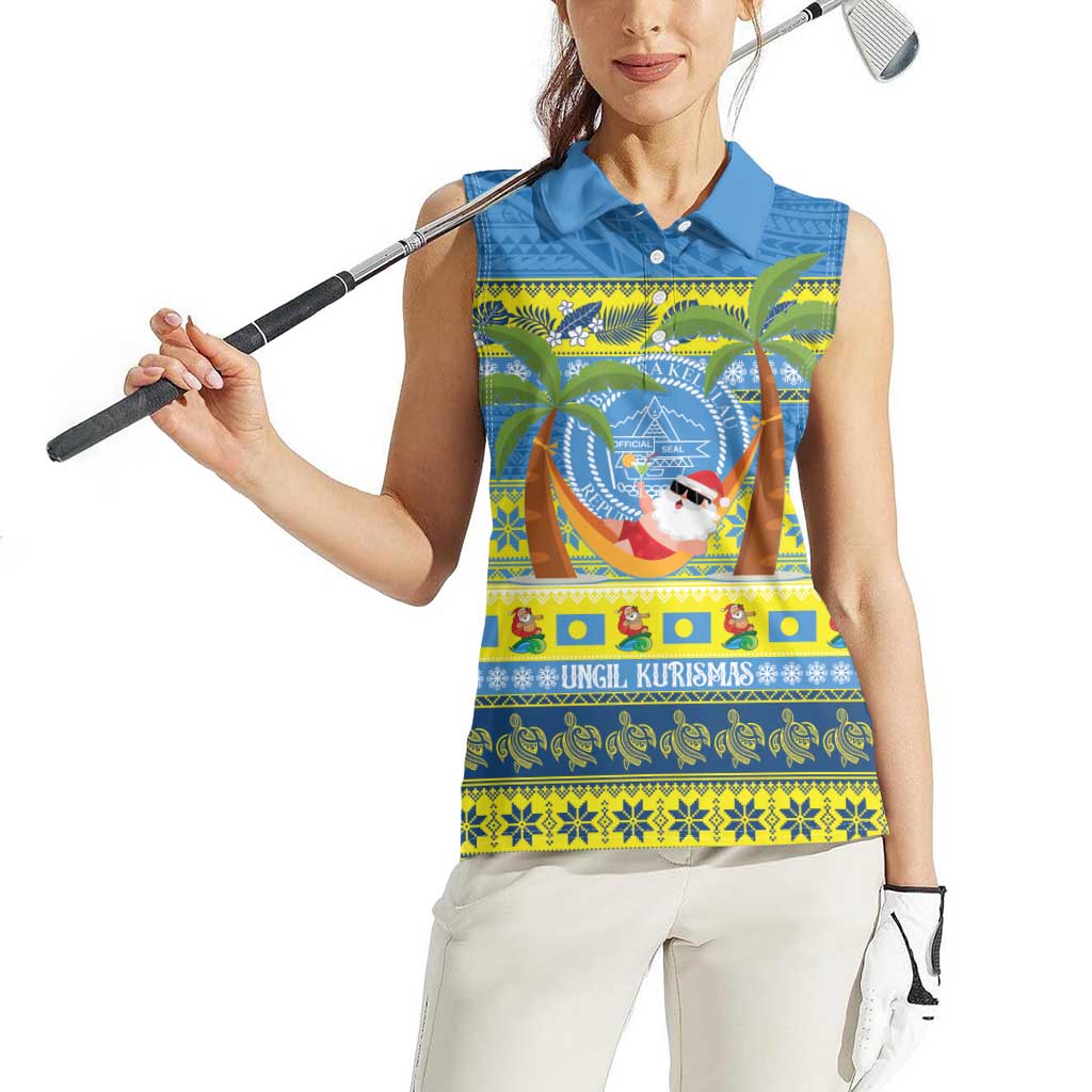 Palau Christmas Women Sleeveless Polo Shirt Chilling Santa Ungil Kurismas LT14 - Polynesian Pride
