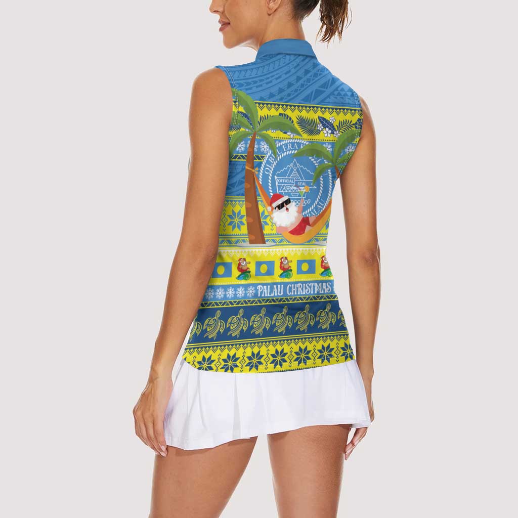 Palau Christmas Women Sleeveless Polo Shirt Chilling Santa Ungil Kurismas LT14 - Polynesian Pride
