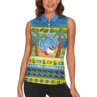 Palau Christmas Women Sleeveless Polo Shirt Chilling Santa Ungil Kurismas LT14 - Polynesian Pride
