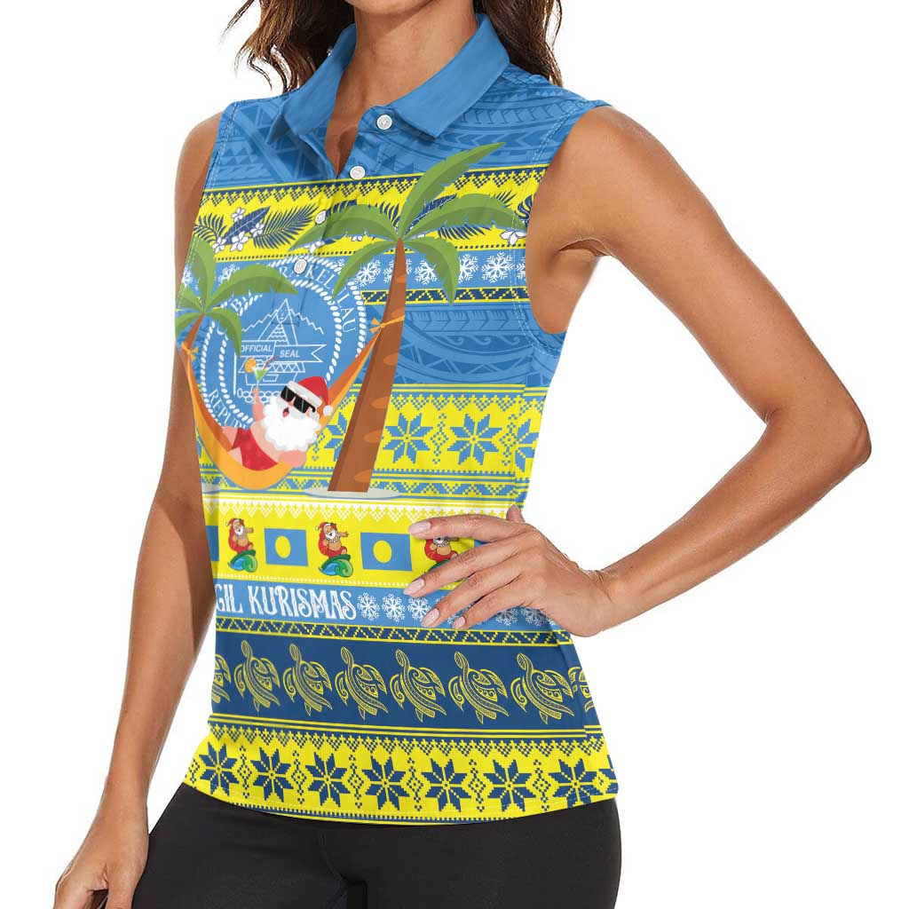 Palau Christmas Women Sleeveless Polo Shirt Chilling Santa Ungil Kurismas LT14 - Polynesian Pride