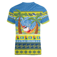 Palau Christmas Women V-Neck T-Shirt Chilling Santa Ungil Kurismas LT14 - Polynesian Pride