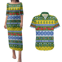 Solomon Islands Christmas Couples Matching Puletasi and Hawaiian Shirt The Solomons Melanesian Meri Krismas LT14 Green - Polynesian Pride