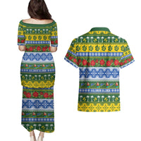 Solomon Islands Christmas Couples Matching Puletasi and Hawaiian Shirt The Solomons Melanesian Meri Krismas LT14 - Polynesian Pride