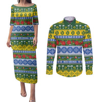 Solomon Islands Christmas Couples Matching Puletasi and Long Sleeve Button Shirt The Solomons Melanesian Meri Krismas LT14 Green - Polynesian Pride