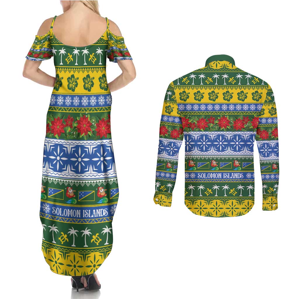 Solomon Islands Christmas Couples Matching Summer Maxi Dress and Long Sleeve Button Shirt The Solomons Melanesian Meri Krismas LT14 - Polynesian Pride