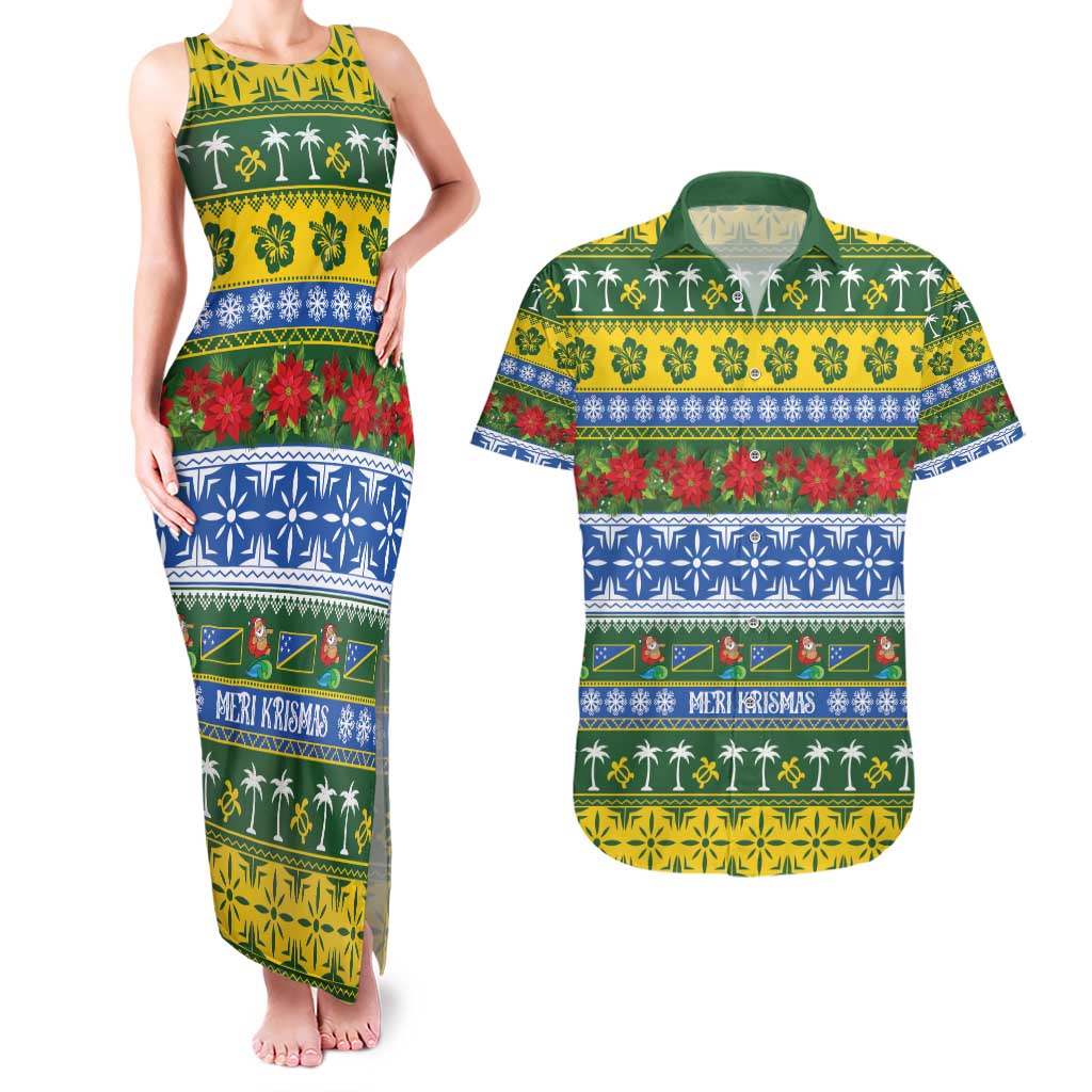 Solomon Islands Christmas Couples Matching Tank Maxi Dress and Hawaiian Shirt The Solomons Melanesian Meri Krismas LT14 Green - Polynesian Pride